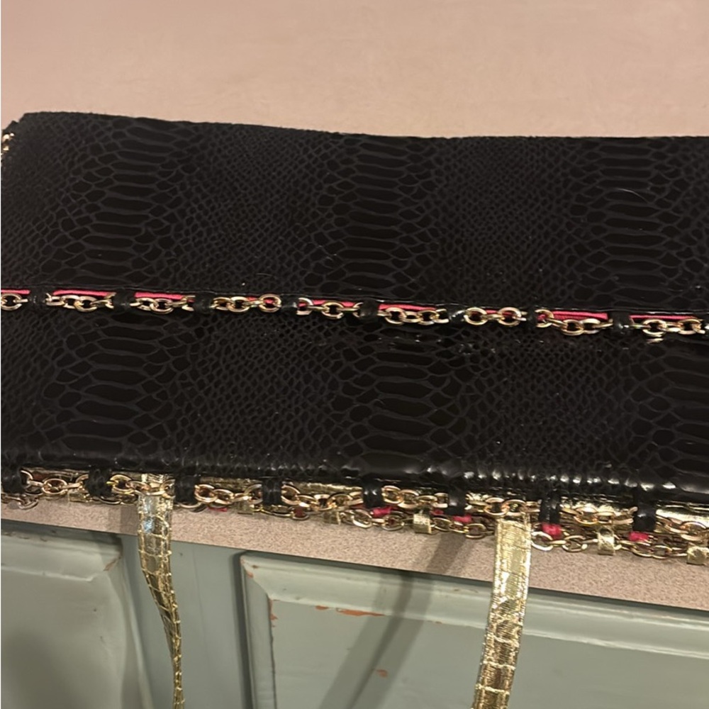Nicki Minaj set of 3 Faux Snake-Embossed Tote with Gold Chain Trim